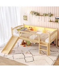 Streamdale Furniture Loft Bed with Storage Shelves, Solid Wood, Led Lights, Guardrails