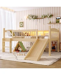 Streamdale Furniture Loft Bed with Storage Shelves, Solid Wood, Led Lights, Guardrails