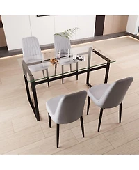 Streamdale Furniture 51" 4-person glass dining table set with Black metal legs & cushioned chairs.