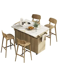 Streamdale Furniture 55.5" Fluted Kitchen Island with 2 Drop Leaf, Storage Cart, Power Outlet, 4 Doors, Spice Rack, Rolling Table