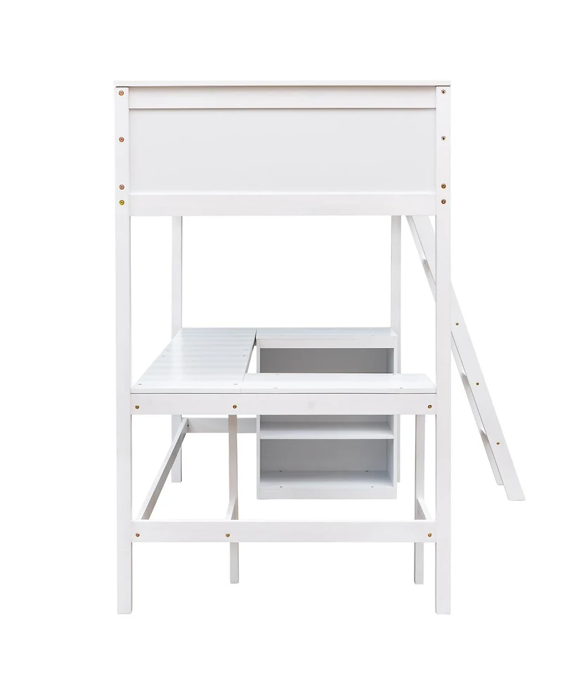 Streamdale Furniture Twin size Loft Bed with Shelves and Desk, Wooden Loft Bed with Desk