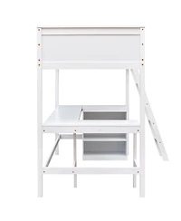 Streamdale Furniture Twin size Loft Bed with Shelves and Desk, Wooden Loft Bed with Desk