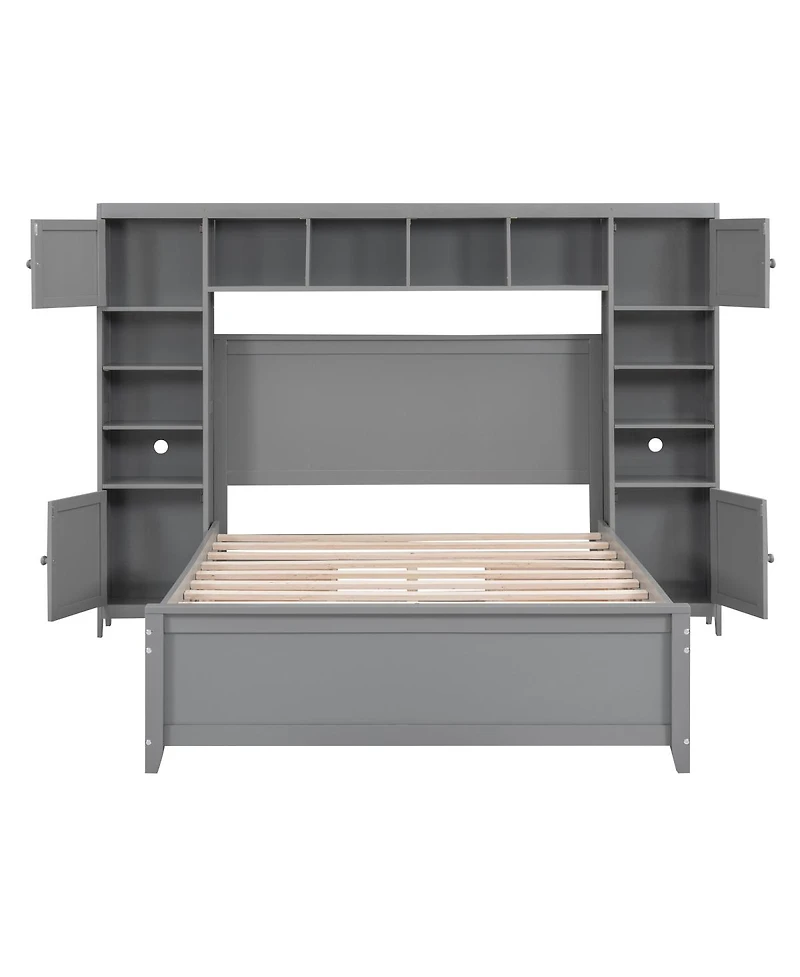 Streamdale Furniture Full Size Wooden Bed With All-in-One Cabinet and Shelf