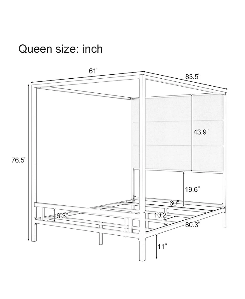Streamdale Furniture Modern Canopy Bed with Linen Upholstered Headboard