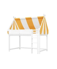 Streamdale Furniture Full Loft Bed with Canopy, Led Lights & Book Shelf