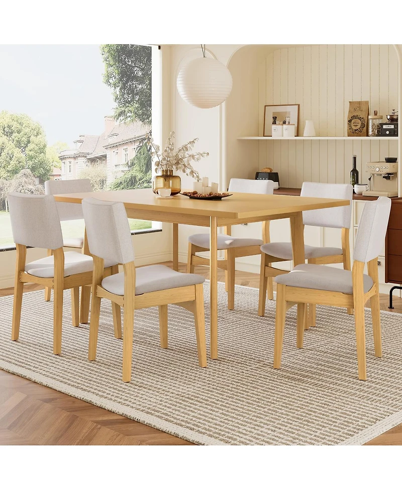 Streamdale 7-Piece Modern Dining Set - Solid Wood Table & Upholstered Chairs, Walnut Finish