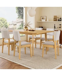 Streamdale 7-Piece Modern Dining Set - Solid Wood Table & Upholstered Chairs, Walnut Finish