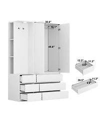 Streamdale Wardrobe Closet 71.7" H, 2 Doors 6 Drawers, White