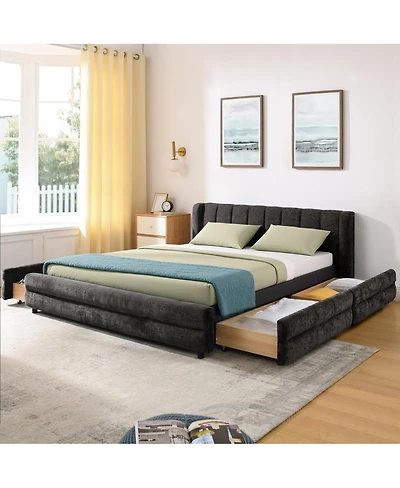 Streamdale Furniture Queen Size Upholstered Bed Frame with Drawer