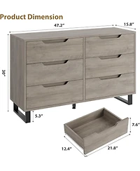 gaomon 6-Drawer Dresser for Bedroom, 47.2" Wide Freestanding Wooden Storage Chest for Living Room & Hallway