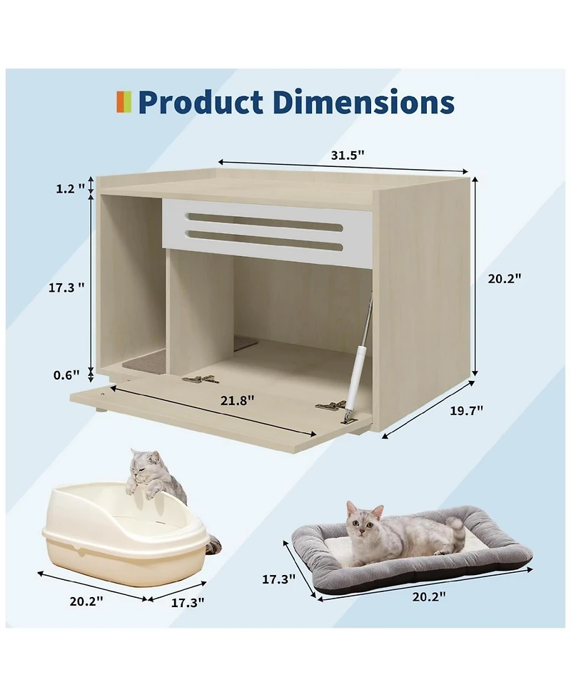gaomon Modern Litter Box Enclosure Cabinet, Concealed Litter Box with Vent Door and Side Storage Drawer, Beige
