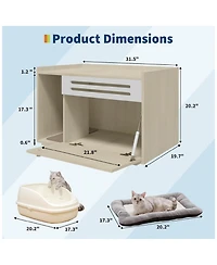 gaomon Modern Litter Box Enclosure Cabinet, Concealed Litter Box with Vent Door and Side Storage Drawer, Beige
