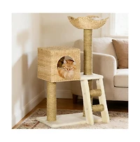 Zeus & Ruta Cat Tree Cattail Weave Cat Tree for Indoor Cats Tower