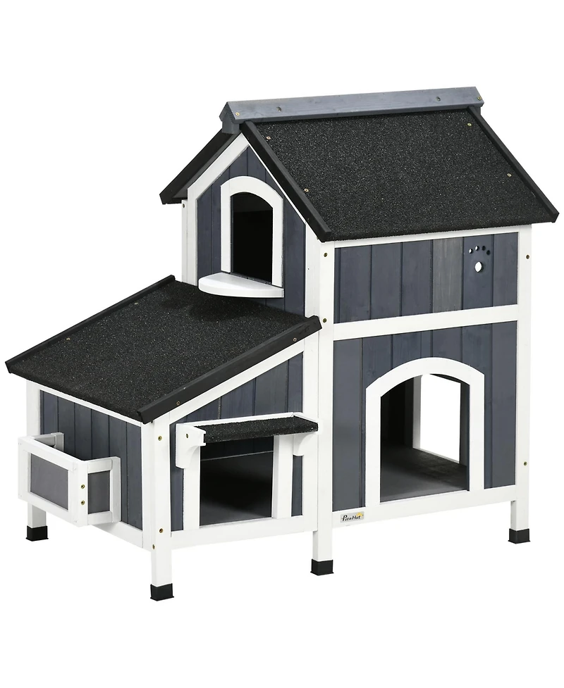 Zeus & Ruta Gray Outdoor Cat House with Multiple Entrances