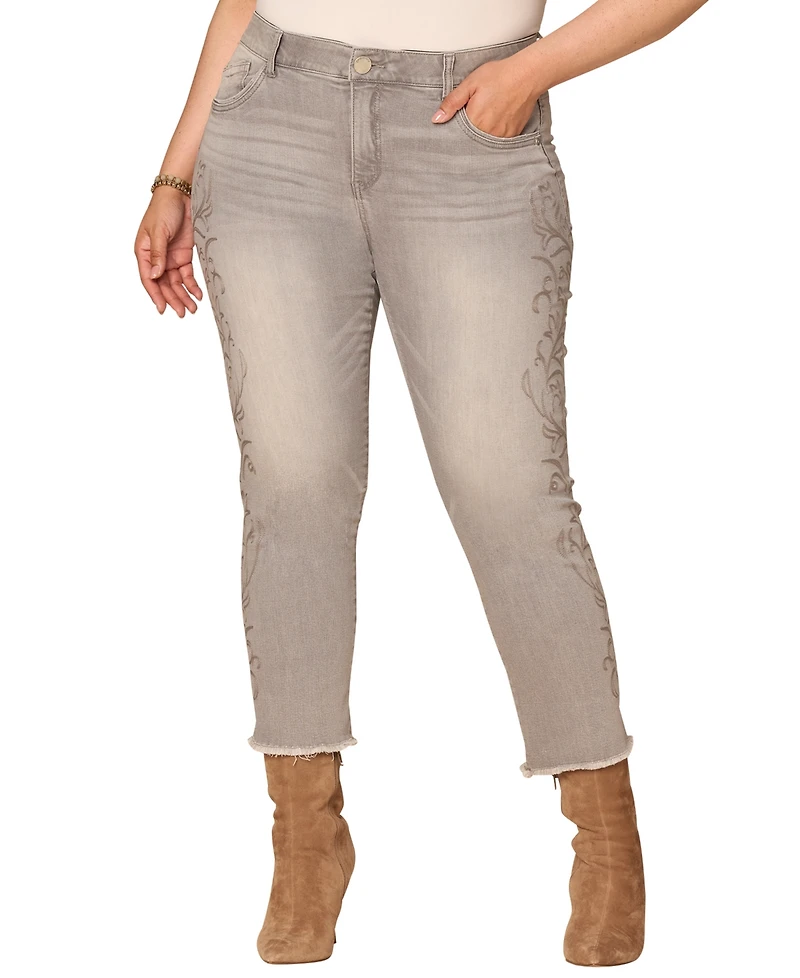 Democracy Plus Western Embroidery High-Rise Slim Straight Jeans