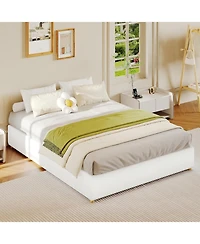 Gaomon Full Cloud Bed Frame – Corduroy Upholstered Low Platform, Solid Wood Legs, No Headboard, Box Spring Needed