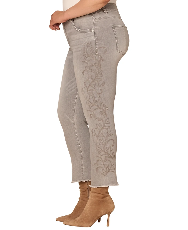 Democracy Plus Western Embroidery High-Rise Slim Straight Jeans