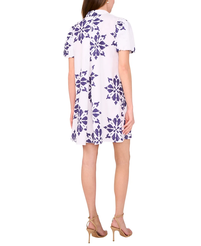 Msk Petite Collared Neck Short-Sleeve Shift Dress