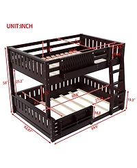Streamdale Furniture Full Xl over Queen Bunk Bed with Ladder, Guardrails, Pegboard & Bookshelf, Espresso
