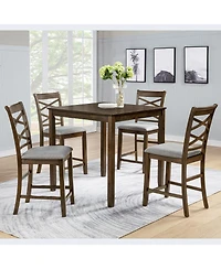 Streamdale Furniture 5-Piece Counter Height Dining Table Set with 4 Chairs, Walnut