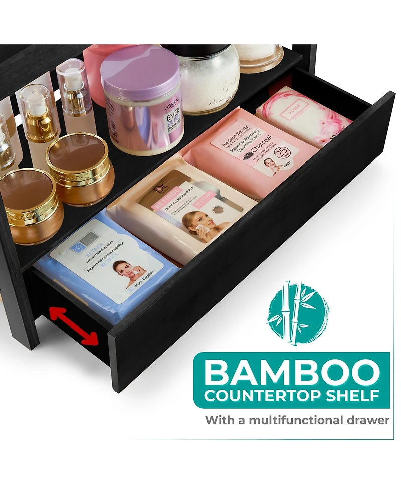 Sorbus 2-Tier Bamboo Counter Organizer with Drawer for Vanity, Matcha Station, Bathroom Sink Countertop, Kitchen & Office Storage