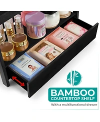 Sorbus 2-Tier Bamboo Counter Organizer with Drawer for Vanity, Matcha Station, Bathroom Sink Countertop, Kitchen & Office Storage
