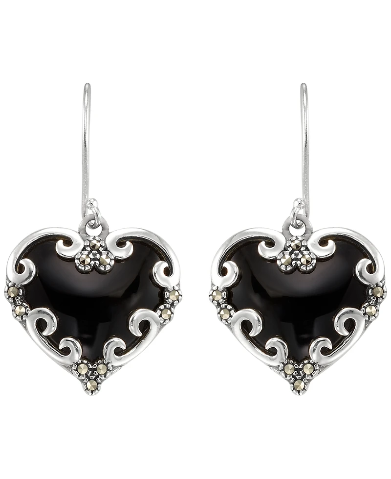 Macy's Marcasite (0.22 ct. t.w.) and Onyx (5 ct. t.w.) Drop Earrings in Sterling Silver