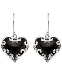 Macy's Marcasite (0.22 ct. t.w.) and Onyx (5 ct. t.w.) Drop Earrings in Sterling Silver