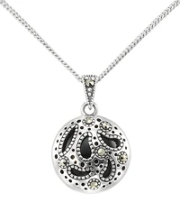Macy's Marcasite (0.10 ct. t.w.) and Onyx (3 ct. t.w.) Openwork Round Pendant Necklace in Sterling Silver
