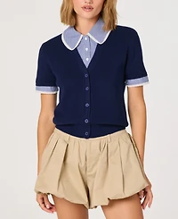 Astr the Label Women's Marlee Mixed Media Cardigan Sweater