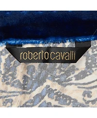 Pre-Owned Roberto Cavalli Women's Blue/brown Printed Velvet Trim Silk Blouse