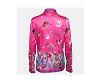 Pre-Owned Versace Women's Pink Floral Print Satin Long Sleeve Shirt