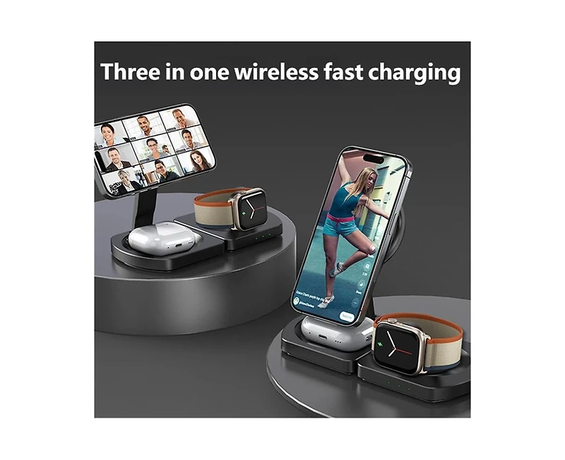 Risokeys 3-in-1 Wireless Charger for Apple iPhone - Portable Foldable Charger for iWatch iPhone and Earphones