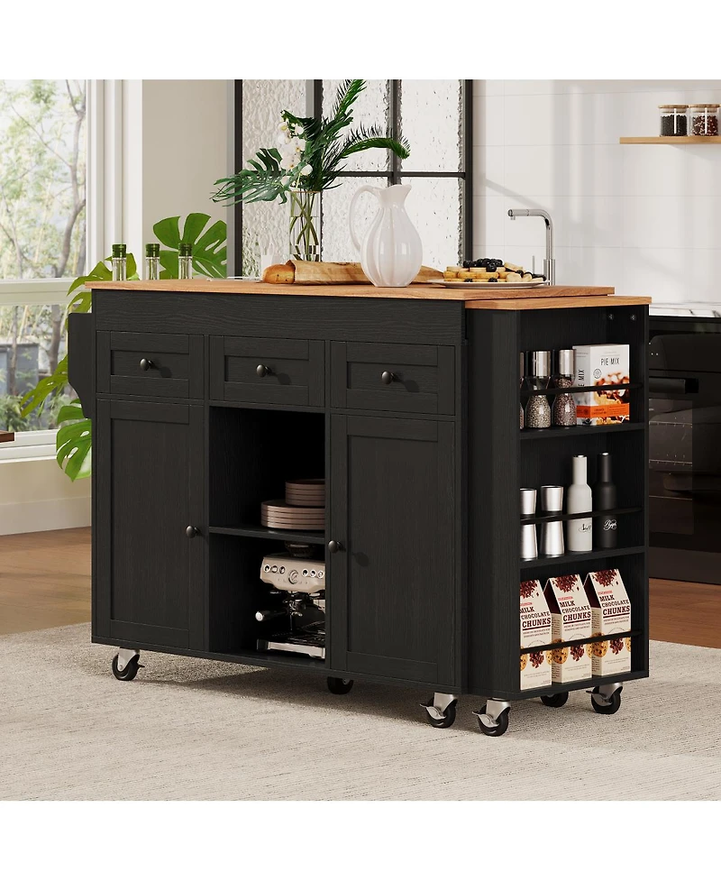 Streamdale Furniture 85.5" Extendable Kitchen Island with Storage, Power Outlet, 3 Drawers, 2 Doors