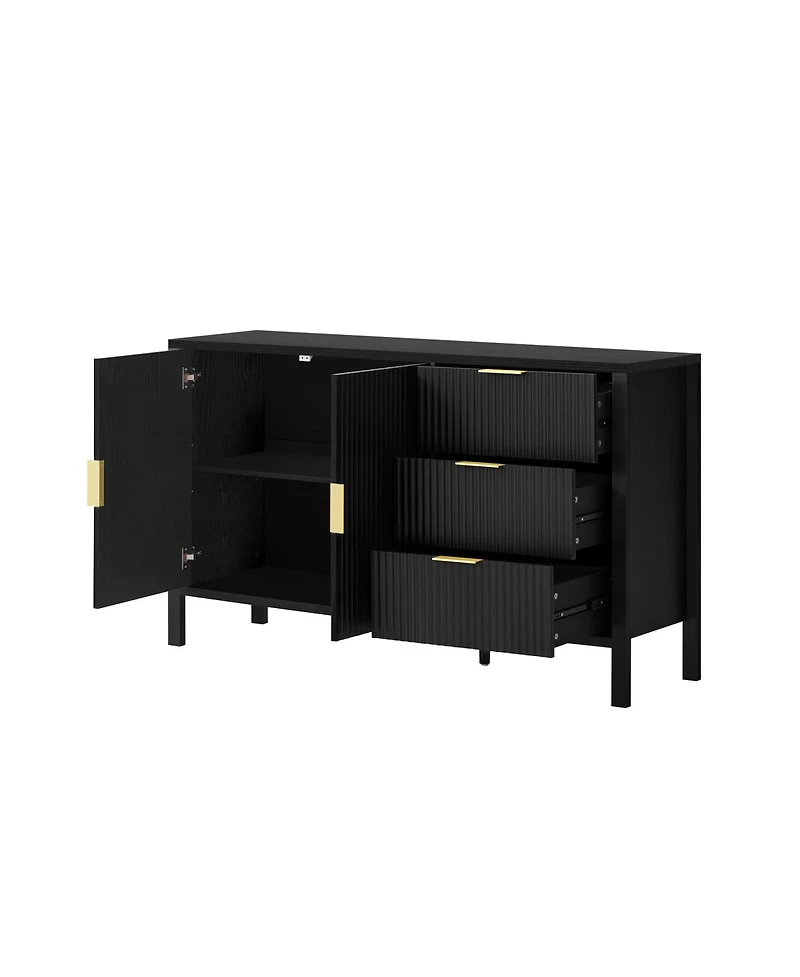 Streamdale Furniture Modern Wave-Pattern Sideboard with 3 Drawers & Hooks