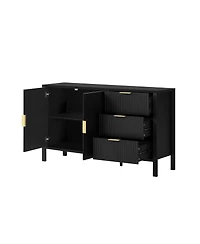 Streamdale Furniture Modern Wave-Pattern Sideboard with 3 Drawers & Hooks
