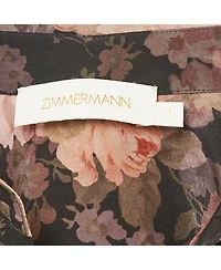 Pre-Owned Zimmermann Women's Black Floral Print Silk Neck Tie-Up Button Front Blouse