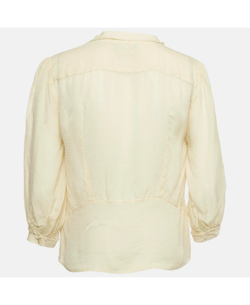 Pre-Owned Zadig & Voltaire Women's Deluxe Cream Patterned Silk Tack Dob Blouse