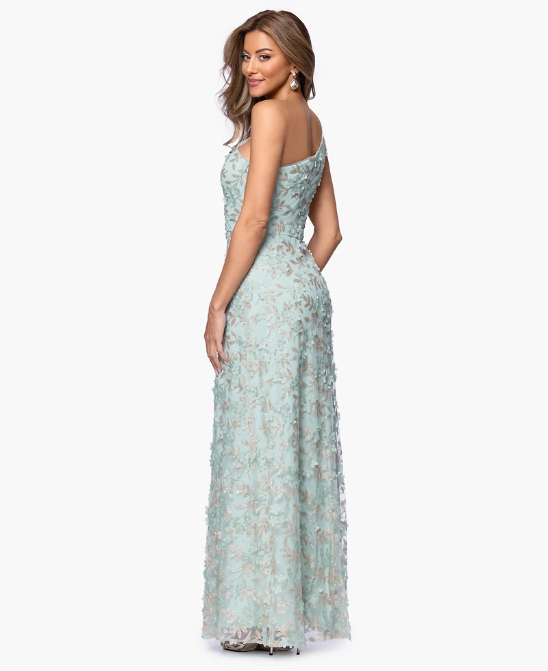 Xscape Petite 3D Flower One Shoulder Ball Gown