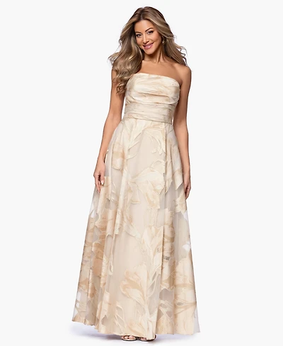 Xscape Petite Jacquard Strapless Long Ball Gown