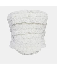 Pre-Owned Dolce & Gabbana Women's White Lace Trim Cotton Strapless Corset Top