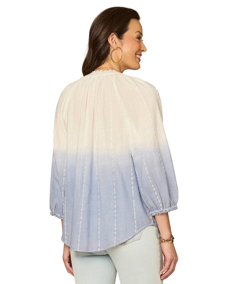 Democracy Petite Split Neck Woven Top