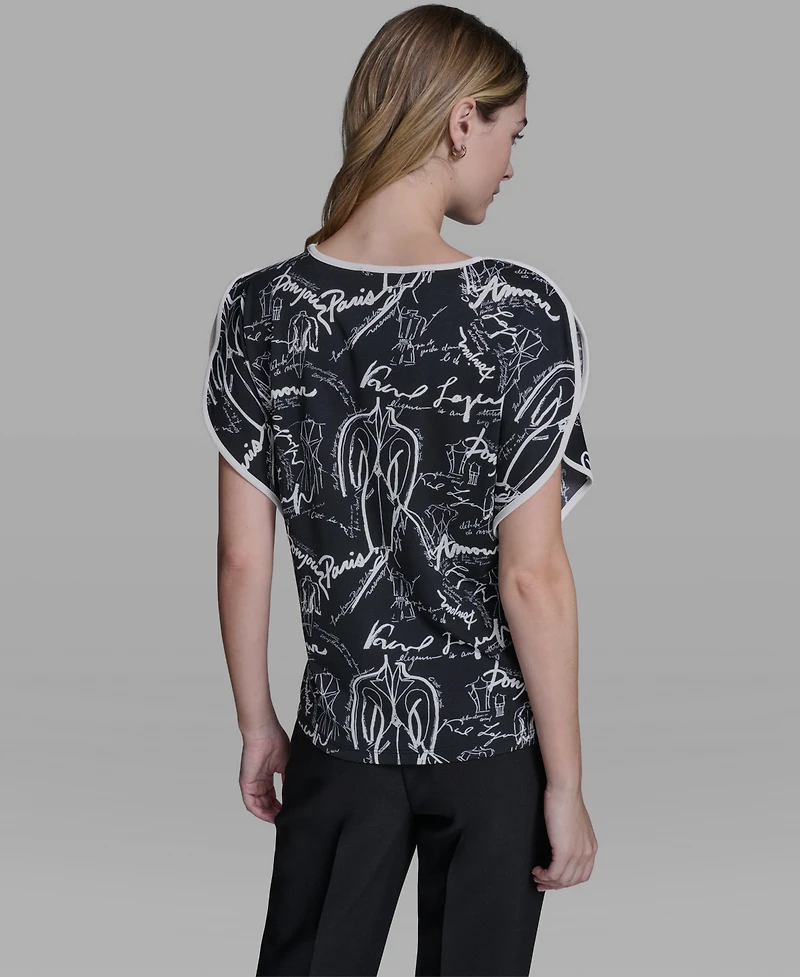 Karl Lagerfeld Paris Women's Cut and Sew Crew Neck Top