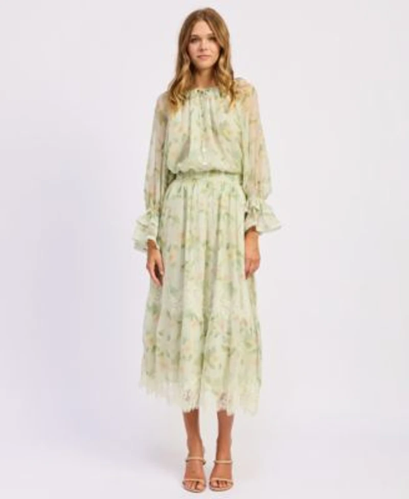 En Saison Womens Paloma Crewneck Blouse Maxi Skirt