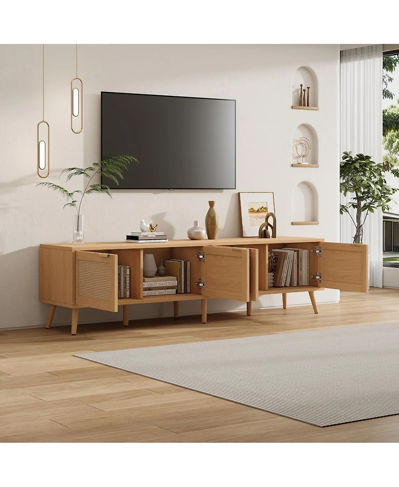 Streamdale Furniture 70" Modern Tv Stand with Rattan Doors & Storage