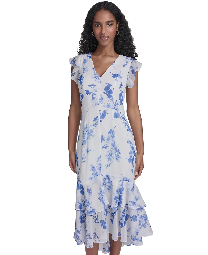 Tommy Hilfiger Women's Flutter-Sleeve V-Neck Midi Dress