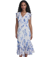 Tommy Hilfiger Women's Flutter-Sleeve V-Neck Midi Dress