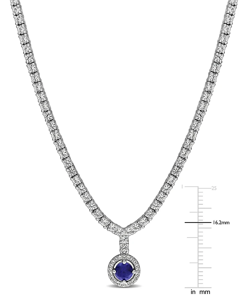 Macy's Sapphire (1/2 ct. t.w.) and White (2-7/8 Necklace Sterling Silver