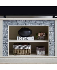 Streamdale Furniture Large Tv Desk Storage Rack with Faux Stacked Stone Surround, White, 70.12"W15.35"D25.83"H