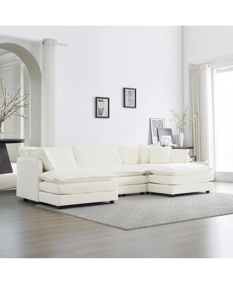 Lovmor White 5 Seat U shaped Sectional Sofa with Reversible Footrest 2 Ottomans